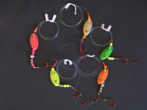 Metal flake Kokanee lures qith in-line whip action-5 colors