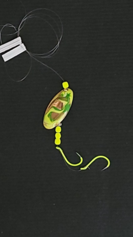 Chartreuse gold plated in-line Kokanee lure