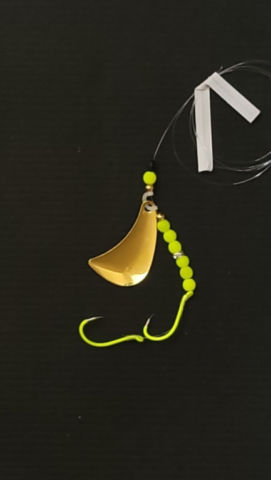 Chartreuse gold plated tomahawk Kokanee lure