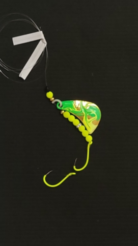 Chartreuse gold plated tomahawk Kokanee lure